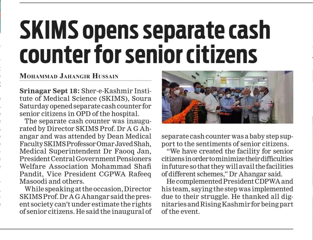 Launch of separate registration counter at SKIMS